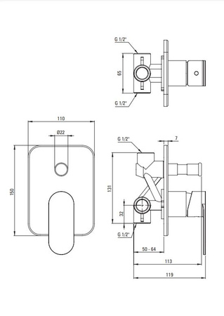 Bateria prysznicowa podtynkowa z przełącznikiem natrysku Deante Alpinia chrom wyjątkowa elegancja