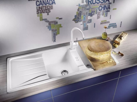 Zlewozmywak Blanco Sona 8 S Silgranit biały zlew wpuszczany w blat dwukomorowy odwracalny nowoczesna oryginalna forma