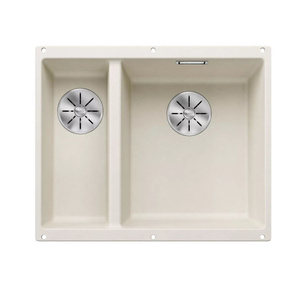 Zlewozmywak Blanco Subline 340/160-U Silgranit delikatny biały prawa zlew podwieszany 1,5-komorowy z odpływem InFino o niezwykłym designie podwieszanej komory