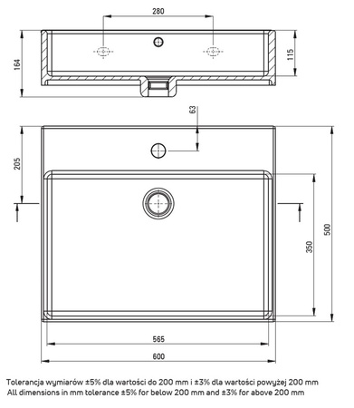 Konsola łazienkowa stojąca z umywalką Deante Temisto 67x50 cm biała umywalka ceramiczna konsola z uchwytem na ręcznik i półką