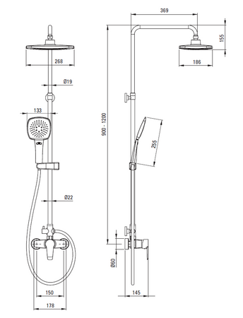 Deszczownica z baterią prysznicową Deante Corio chromowana prostokątna głowica natryskowa słuchawka z systemem Anti-calc