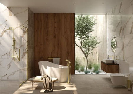 Wanna wolnostojąca asymetryczna Deante Arnika 170 cm biała wykonanie z trwałego materiału akrylowego syfon z korkiem click-clack