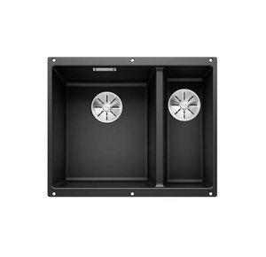 Zlewozmywak Blanco Subline 340/160-U Silgranit czarny lewa zlew podwieszany 1,5-komorowy z odpływem InFino o niezwykłym designie podwieszanej komory