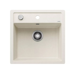 Zlewozmywak Blanco Dalago 5-F Silgranit delikatny biały zlew wpuszczany na równi z blatem jednokomorowy korek automatyczny prosty kształt i duża pojemność
