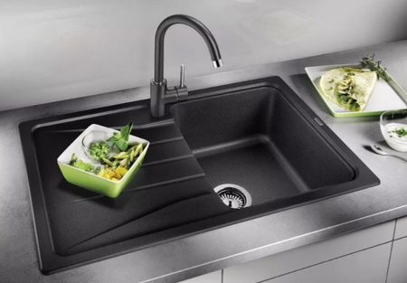 Zlewozmywak Blanco Sona 45 S Silgranit antracyt zlew wpuszczany w blat jednokomorowy odwracalny nowoczesna oryginalna forma