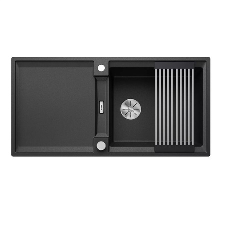 Zlewozmywak Blanco Adira XL 6 S-F Silgranit antracyt zlew wpuszczany w blat jednokomorowy z odpływem InFino odwracalny korek automatyczny mata stalowa składana