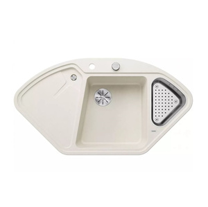 Zlewozmywak Blanco Delta II Silgranit delikatny biały zlew wpuszczany w blat 1,5-komorowy narożny  z odpływem InFino korek automatyczny ewolucja klasyki