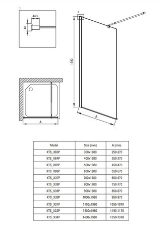 Ścianka prysznicowa prysznicowa/walk-in systemu Deante Kerria Plus 70 cm czarna przesuwna ścianka prysznicowa z powłoką hydrofobową system modułowy