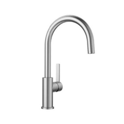 Bateria kuchenna Blanco Candor stal szczotkowana nowoczesna bateria o prostym wzornictwie pasującym do nowoczesnych kuchni