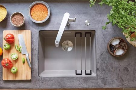 Zlewozmywak Blanco Etagon 500-U Silgranit kawowy zlew podwieszany jednokomorowy z odpływem InFino i szynami ze stali szlachetnej