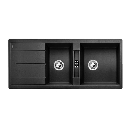 Zlewozmywak Blanco Metra 8 S Silgranit antracyt zlew wpuszczany w blat dwukomorowy odwracalny nowoczesne proste wzornictwo