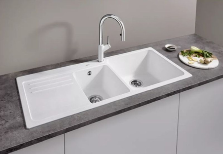 Zlewozmywak Blanco Naya 8 S Silgranit czarny zlew wpuszczany w blat dwukomorowy prawa wyważona i nowoczesna linia