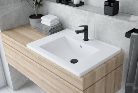 Umywalka wpuszczana w blat Deante Floks biała ceramiczna umywalka z otworem na baterię pokryta powłoką antybakteryjną