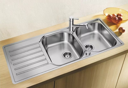 Zlewozmywak Blanco Lantos 8 S-IF Compact stal szczotkowana zlew dwukomorowy odwracalny montowany na równi z blatem korek automatyczny czysta forma w atrakcyjnej cenie