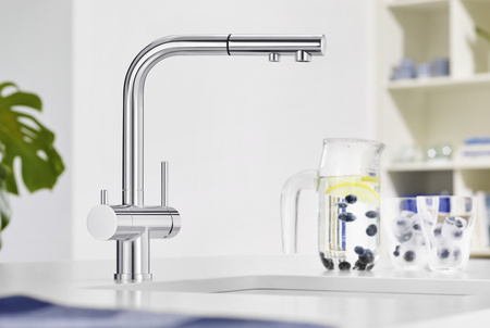 Bateria kuchenna Blanco Fontas-S II chromowana funkcjonalna bateria z praktyczną wyciąganą wylewką i podłączeniem do filtra wody