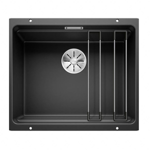 Zlewozmywak Blanco Etagon 500-U Silgranit czarny zlew podwieszany jednokomorowy z odpływem InFino i szynami ze stali szlachetnej