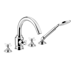 Bateria wannowa 4-otworowa z zestawem prysznicowym Deante Temisto chrom design łączący przeszłość z przyszłością