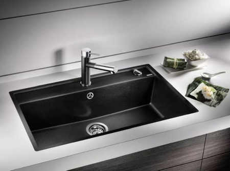 Zlewozmywak Blanco Dalago 8-F Silgranit antracyt zlew wpuszczany na równi z blatem jednokomorowy korek automatyczny prosty kształt i duża pojemność