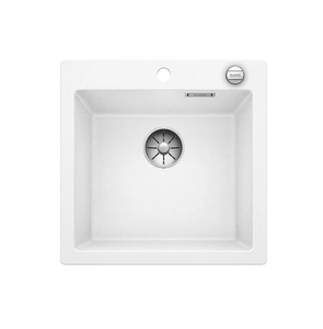 Zlewozmywak Blanco Pleon 5 Silgranit biały zlew wpuszczany w blat jednokomorowy z odpływem InFino korek automatyczny o ponadczasowym eleganckim kształcie