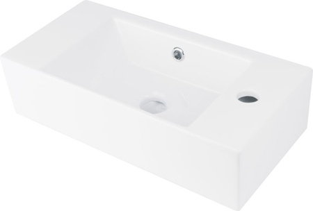 Umywalka nablatowa ceramiczna Deante Hiacynt New biała prostokątna umywalka z miejscem na baterię prawa wykonana z wytrzymałej ceramiki powłoka antybakteryjna