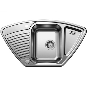 Zlewozmywak Blanco Tipo 9 E stal matowa zlew narożny jednokomorowy wpuszczany w blat korek automatyczny