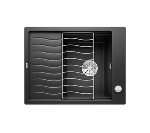 Zlewozmywak Blanco Elon 45 S Silgranit czarny zlew wpuszczany w blat jednokomorowy z odpływem InFino odwracalny korek automatyczny kratka ociekowa przestronne rozwiązanie do niewielkich kuchni