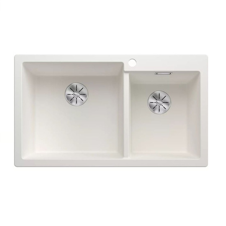 Zlewozmywak Blanco Pleon 9 Silgranit antracyt prawa zlew wpuszczany w blat dwukomorowy z odpływem InFino o ponadczasowym eleganckim kształcie