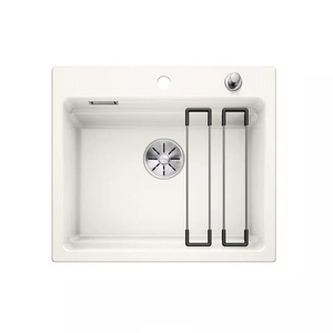 Zlewozmywak Blanco Etagon 6 Ceramika PuraPlus biały połysk zlew wpuszczany w blat jednokomorowy odpływ InFino korek automatyczny szyny genialna piętrowa komora