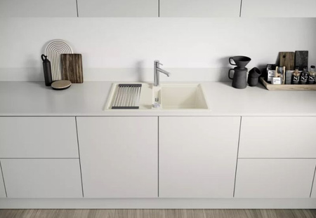 Zlewozmywak Blanco Adira 45 S Silgranit antracyt zlew wpuszczany w blat jednokomorowy z odpływem InFino odwracalny korek automatyczny mata stalowa składana