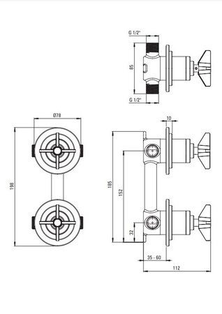 Bateria prysznicowa podtynkowa z przełącznikiem natrysku Deante Temisto mosiądz design łączący przeszłość z przyszłością