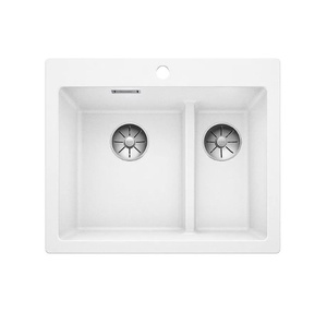 Zlewozmywak Blanco Pleon 6 Split Silgranit biały zlew wpuszczany w blat jednokomorowy z odpływem InFino o ponadczasowym eleganckim kształcie