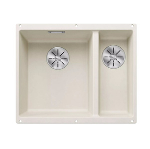 Zlewozmywak Blanco Subline 340/160-U Silgranit delikatny biały lewa zlew podwieszany 1,5-komorowy z odpływem InFino o niezwykłym designie podwieszanej komory