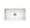 Zlewozmywak Blanco Villae Farmhouse 8 Ceramika biały połysk z jednym otworem zlew nakładany jednokomorowy minimalistyczny design wraz z wysuniętą komorą