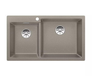 Zlewozmywak Blanco Pleon 9 Silgranit tartufo prawa zlew wpuszczany w blat dwukomorowy z odpływem InFino o ponadczasowym eleganckim kształcie