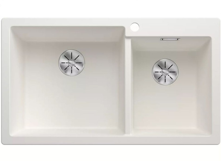 Zlewozmywak Blanco Pleon 9 Silgranit biały lewa zlew wpuszczany w blat dwukomorowy z odpływem InFino o ponadczasowym eleganckim kształcie