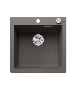 Zlewozmywak Blanco Pleon 5 Silgranit wulkaniczny szary zlew wpuszczany w blat jednokomorowy z odpływem InFino korek automatyczny o ponadczasowym eleganckim kształcie