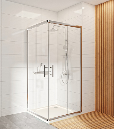 Deszczownica z baterią prysznicową Deante Corio chromowana prostokątna głowica natryskowa słuchawka z systemem Anti-calc