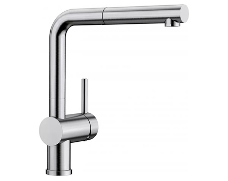 Bateria kuchenna Blanco Linus-S stal szczotkowana bateria z praktyczną wyciąganą wylewką elegancki design minimalistyczne wykończenie