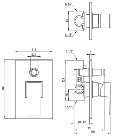 Zestaw prysznicowy podtynkowy Deante Anemon chromowana bateria z przełącznikiem funkcji zestaw z głowicą natryskową i słuchawką