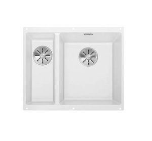 Zlewozmywak Blanco Subline 340/160-U Silgranit biały prawa zlew podwieszany 1,5-komorowy z odpływem InFino o niezwykłym designie podwieszanej komory