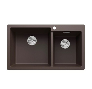 Zlewozmywak Blanco Pleon 9 Silgranit kawowy lewa zlew wpuszczany w blat dwukomorowy z odpływem InFino o ponadczasowym eleganckim kształcie