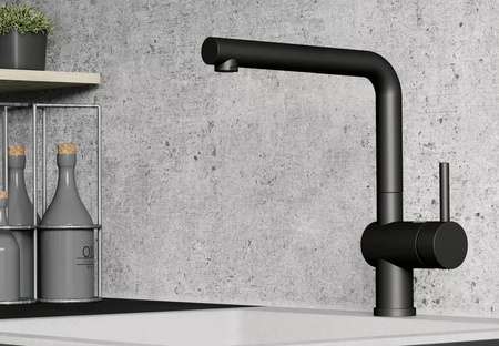 Bateria kuchenna Blanco Linus czarny mat nowoczesna bateria do zlewu minimalistyczny design duży zakres obrotu wylewki