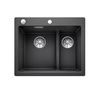Zlewozmywak Blanco Pleon 6 Split Silgranit antracyt lewa zlew wpuszczany w blat jednokomorowy z odpływem InFino korek automatyczny o ponadczasowym eleganckim kształcie