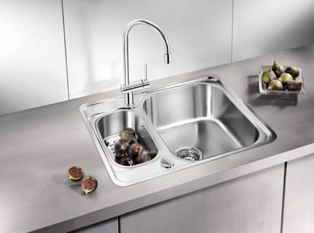 Zlewozmywak Blanco Lantos 6-IF stal szczotkowana zlew 1,5-komorowy odwracalny montowany na równi z blatem korek automatyczny prosta forma