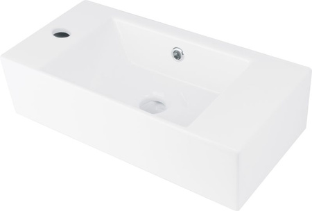 Umywalka nablatowa ceramiczna Deante Hiacynt New biała prostokątna umywalka z miejscem na baterię lewa wykonana z wytrzymałej ceramiki powłoka antybakteryjna