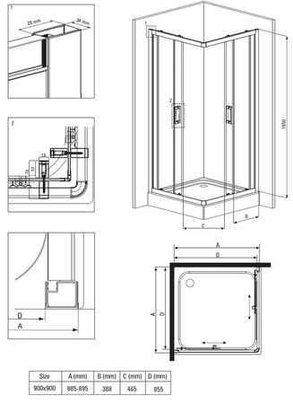 Kabina prysznicowa kwadratowa Deante Funkia 90x90 cm czarna stylowa kabina wytrzymałe szkło hartowane z powłoką hydrofobową