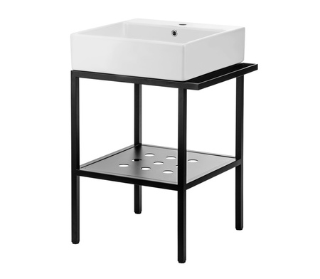 Konsola łazienkowa stojąca z umywalką Deante Temisto 67x50 cm biała umywalka ceramiczna konsola z uchwytem na ręcznik i półką