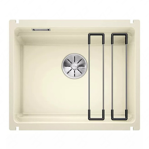 Zlewozmywak Blanco Etagon 500-U Ceramika PuraPlus beżowy połysk zlew podwieszany jednokomorowy odpływ InFino szyny ze stali szlachetnej