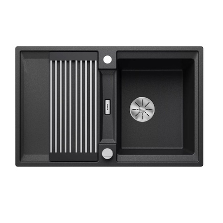 Zlewozmywak Blanco Adira 45 S Silgranit antracyt zlew wpuszczany w blat jednokomorowy z odpływem InFino odwracalny korek automatyczny mata stalowa składana