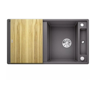 Zlewozmywak Blanco Axia III 5 S Silgranit szarość skały zlew wpuszczany w blat jednokomorowy odwracalny korek automatyczny deska jesionowa